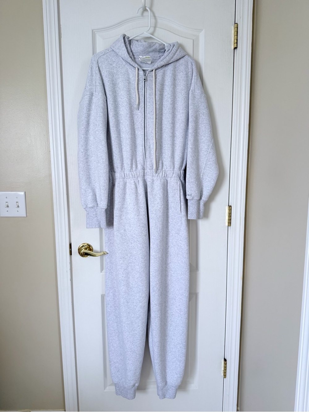 Aerie OFFLINE Fleece Zip Up Hooded Jumpsuit Gray Size Medium